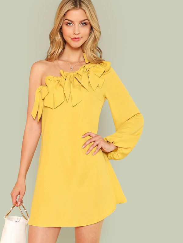 Knot Yellow One Shoulder Dress - Womens WebStore