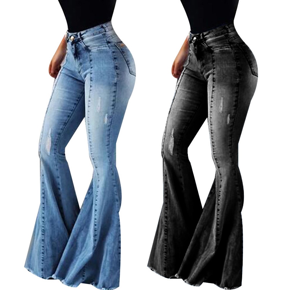 Sexy High Waist Skinny Ripped Bell Bottom Jeans - Womens WebStore