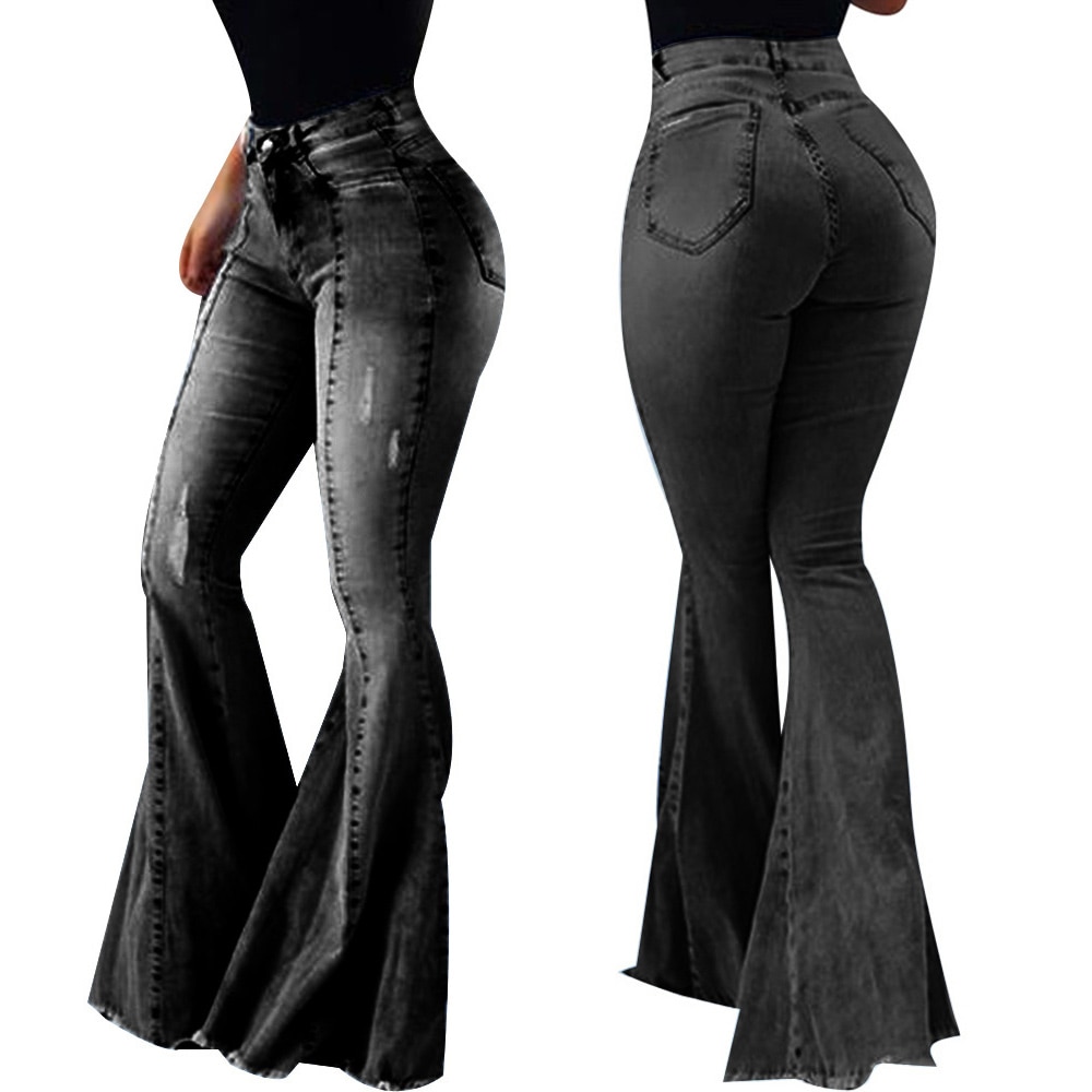 Sexy High Waist Skinny Ripped Bell Bottom Jeans - Womens WebStore